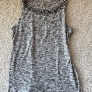 LOFT Heather Gray Tank Top with Sequin Neckline